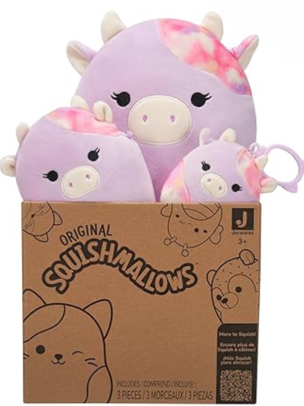 Three Pack Squishmallows Suri the Sunrise Cow - Three Different Sizes - NEW